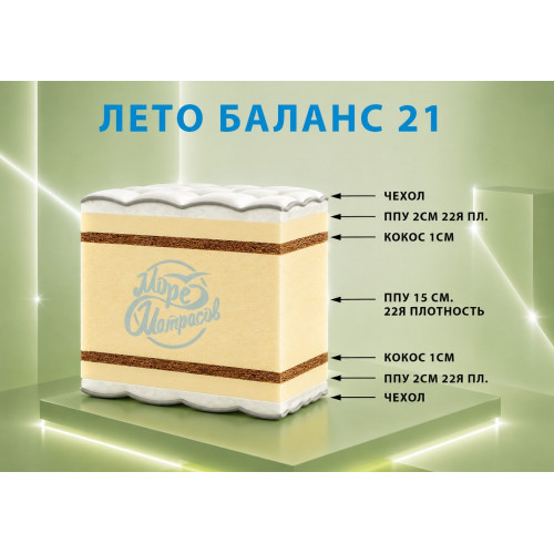 Матрас «Лето Баланс 21»: жёсткая модель для ортопедической поддержки.